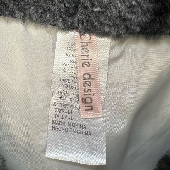 Cherie Design Black and White Checkered Fleece Jacket Sz Medium - Picture 3 of 11